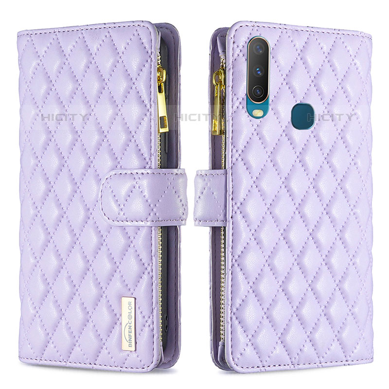 Funda de Cuero Cartera con Soporte Carcasa B12F para Vivo Y12 Morado