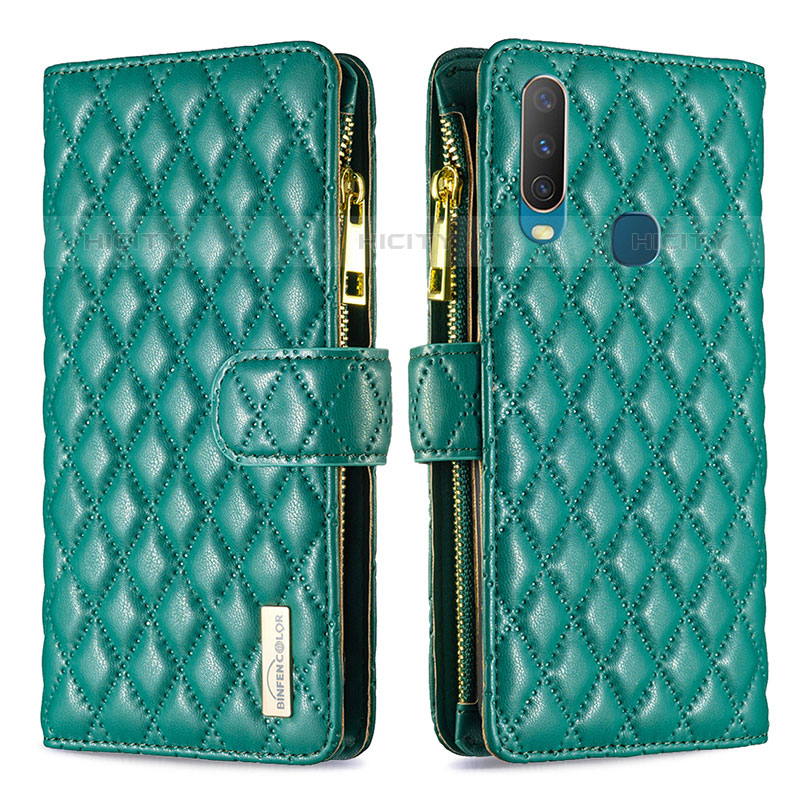 Funda de Cuero Cartera con Soporte Carcasa B12F para Vivo Y12 Verde