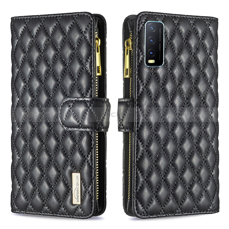 Funda de Cuero Cartera con Soporte Carcasa B12F para Vivo Y12A Negro