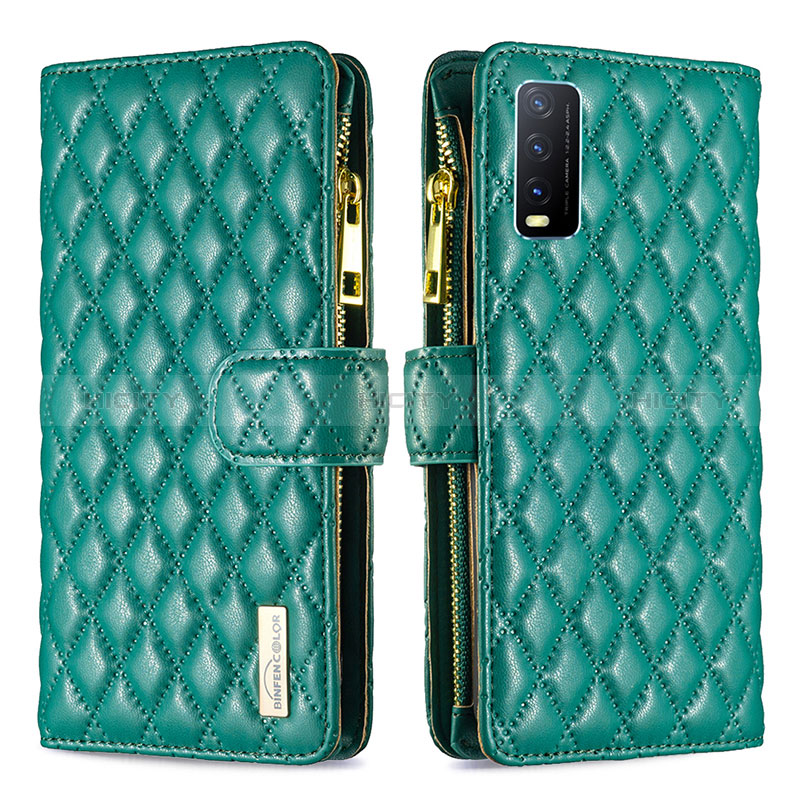 Funda de Cuero Cartera con Soporte Carcasa B12F para Vivo Y12A Verde