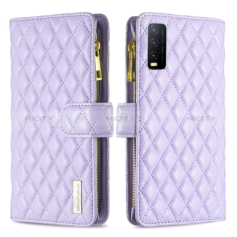 Funda de Cuero Cartera con Soporte Carcasa B12F para Vivo Y20a Morado