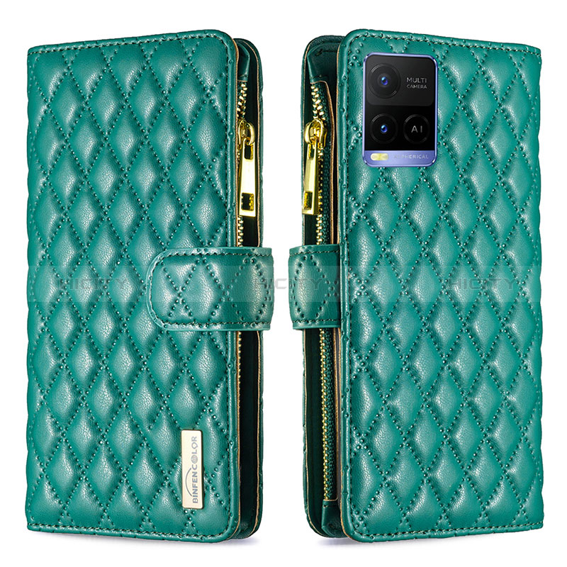 Funda de Cuero Cartera con Soporte Carcasa B12F para Vivo Y21 Verde