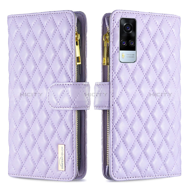 Funda de Cuero Cartera con Soporte Carcasa B12F para Vivo Y31 (2021) Morado