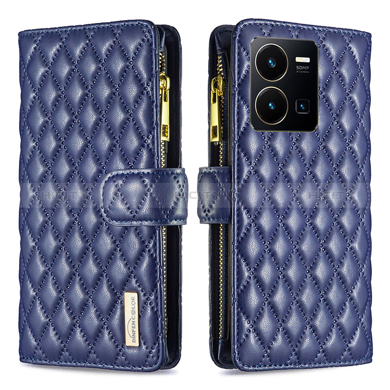 Funda de Cuero Cartera con Soporte Carcasa B12F para Vivo Y35 4G Azul