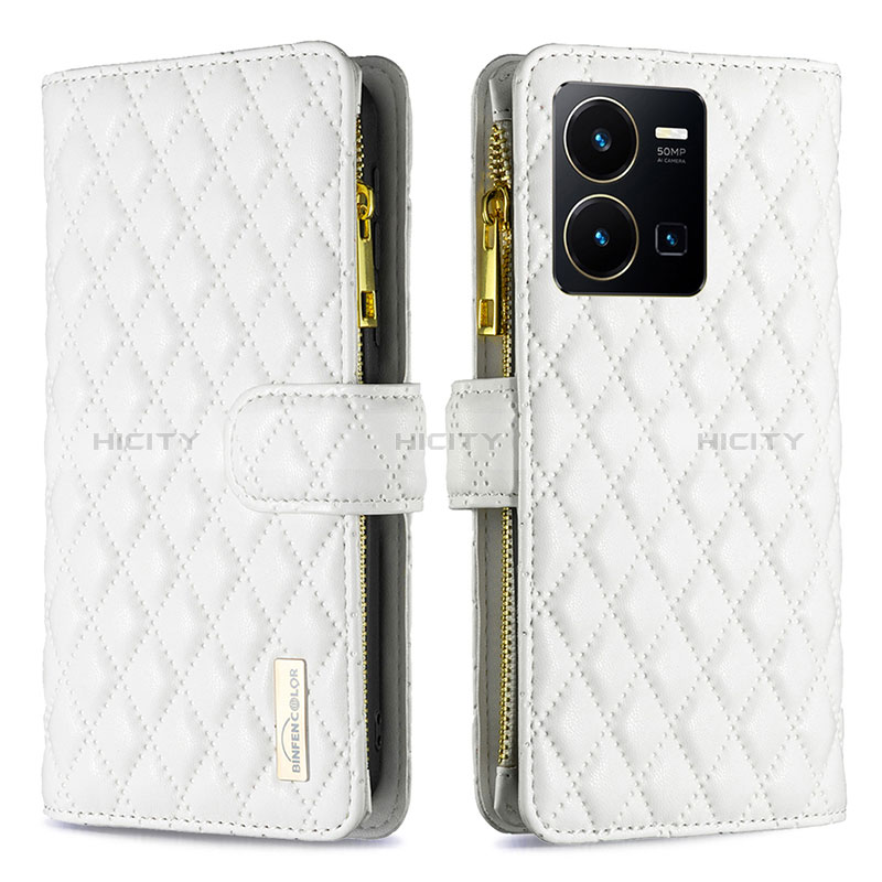 Funda de Cuero Cartera con Soporte Carcasa B12F para Vivo Y35 4G Blanco