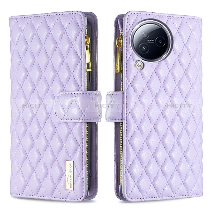 Funda de Cuero Cartera con Soporte Carcasa B12F para Xiaomi Civi 3 5G Morado