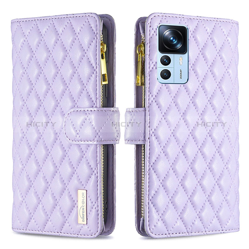 Funda de Cuero Cartera con Soporte Carcasa B12F para Xiaomi Mi 12T Pro 5G Morado