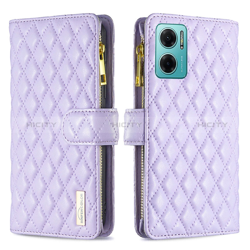 Funda de Cuero Cartera con Soporte Carcasa B12F para Xiaomi Redmi 10 5G Morado