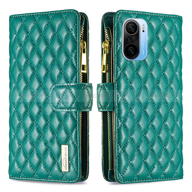 Funda de Cuero Cartera con Soporte Carcasa B12F para Xiaomi Redmi K40 5G Verde