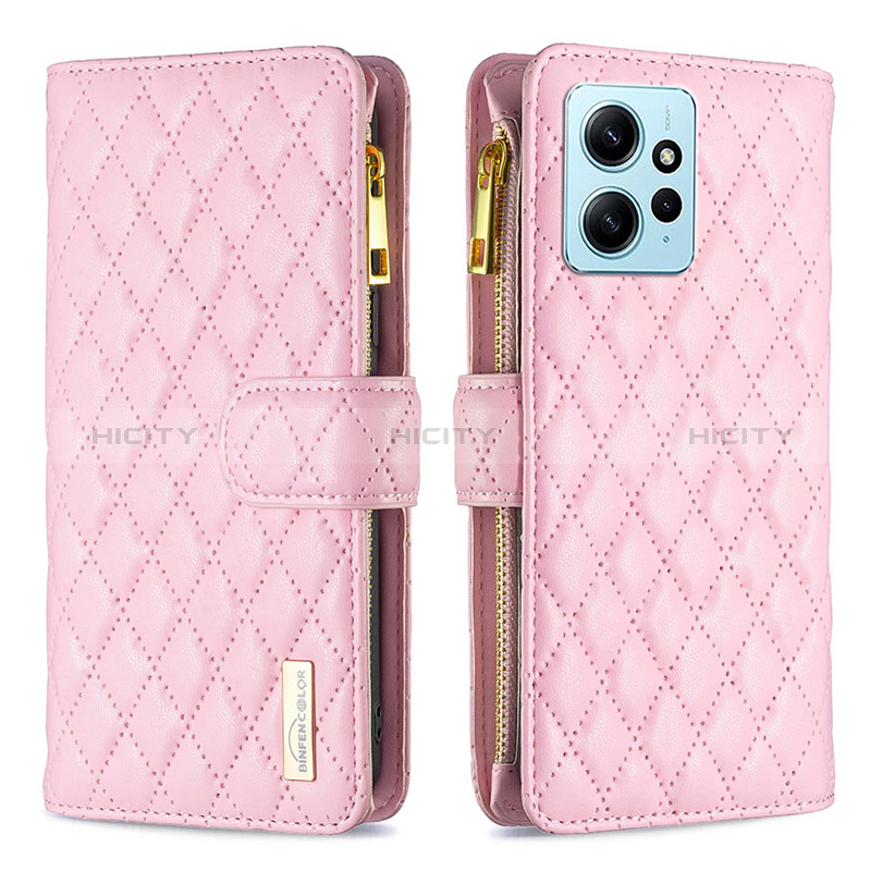 Funda de Cuero Cartera con Soporte Carcasa B12F para Xiaomi Redmi Note 12 4G Oro Rosa