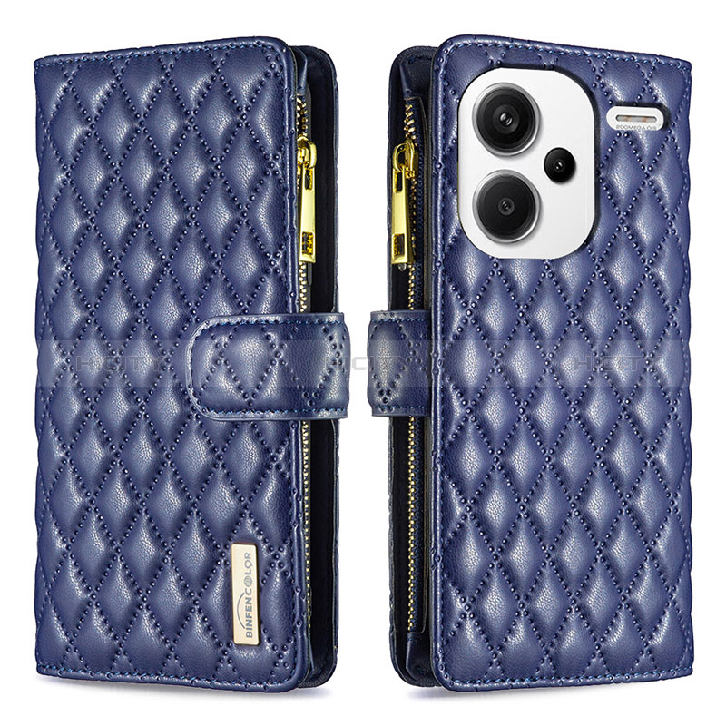 Funda de Cuero Cartera con Soporte Carcasa B12F para Xiaomi Redmi Note 13 Pro+ Plus 5G Azul