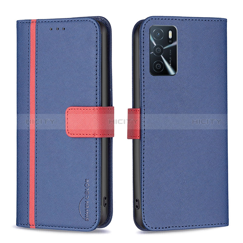 Funda de Cuero Cartera con Soporte Carcasa B13F para Oppo A16 Azul