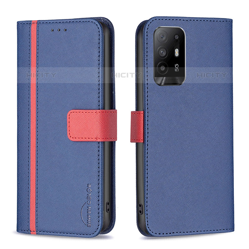 Funda de Cuero Cartera con Soporte Carcasa B13F para Oppo A95 5G Azul