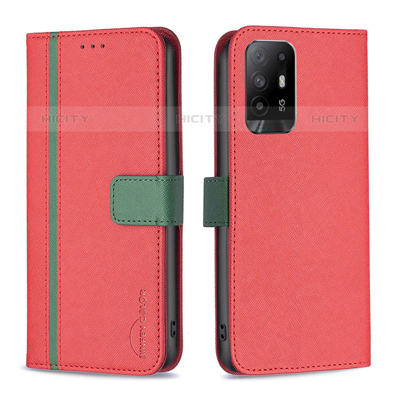 Funda de Cuero Cartera con Soporte Carcasa B13F para Oppo A95 5G Rojo