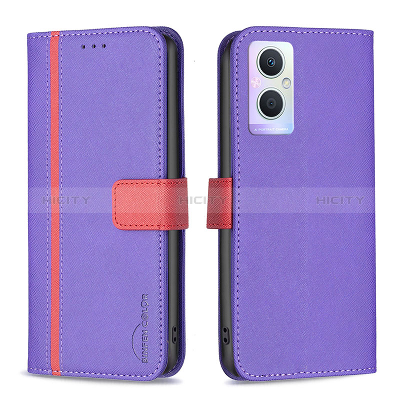 Funda de Cuero Cartera con Soporte Carcasa B13F para Oppo A96 5G Morado