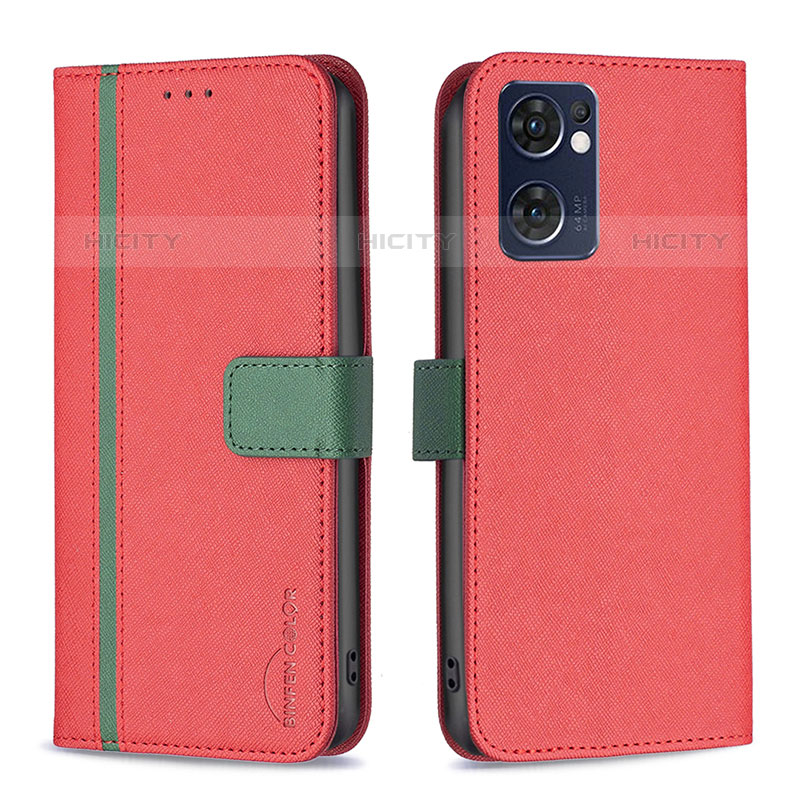 Funda de Cuero Cartera con Soporte Carcasa B13F para Oppo Reno7 5G Rojo