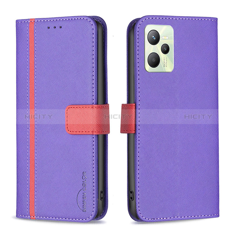 Funda de Cuero Cartera con Soporte Carcasa B13F para Realme C35 Morado