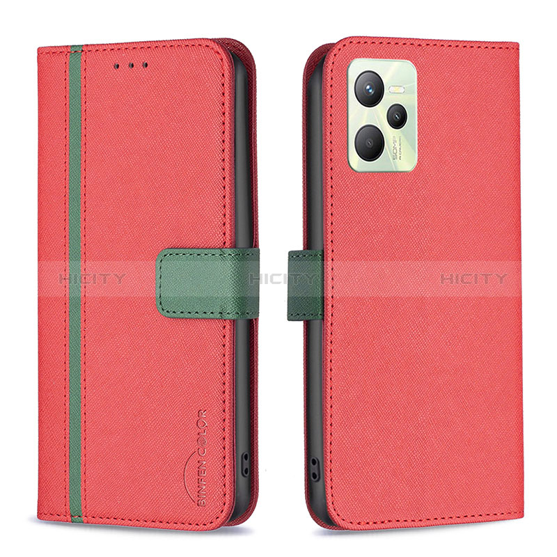 Funda de Cuero Cartera con Soporte Carcasa B13F para Realme C35 Rojo