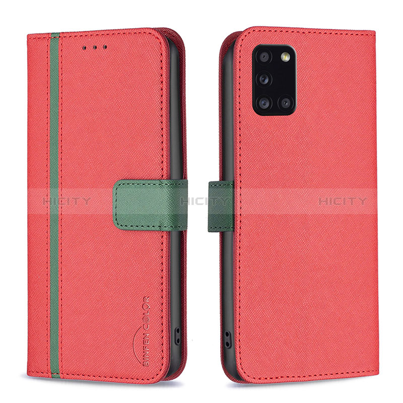 Funda de Cuero Cartera con Soporte Carcasa B13F para Samsung Galaxy A31 Rojo