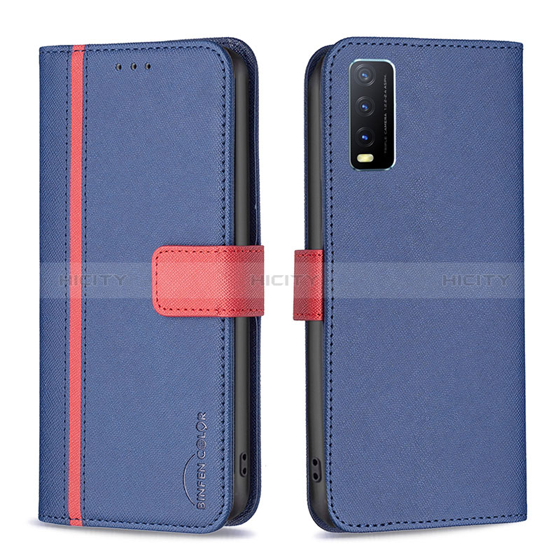 Funda de Cuero Cartera con Soporte Carcasa B13F para Vivo Y20 (2021) Azul