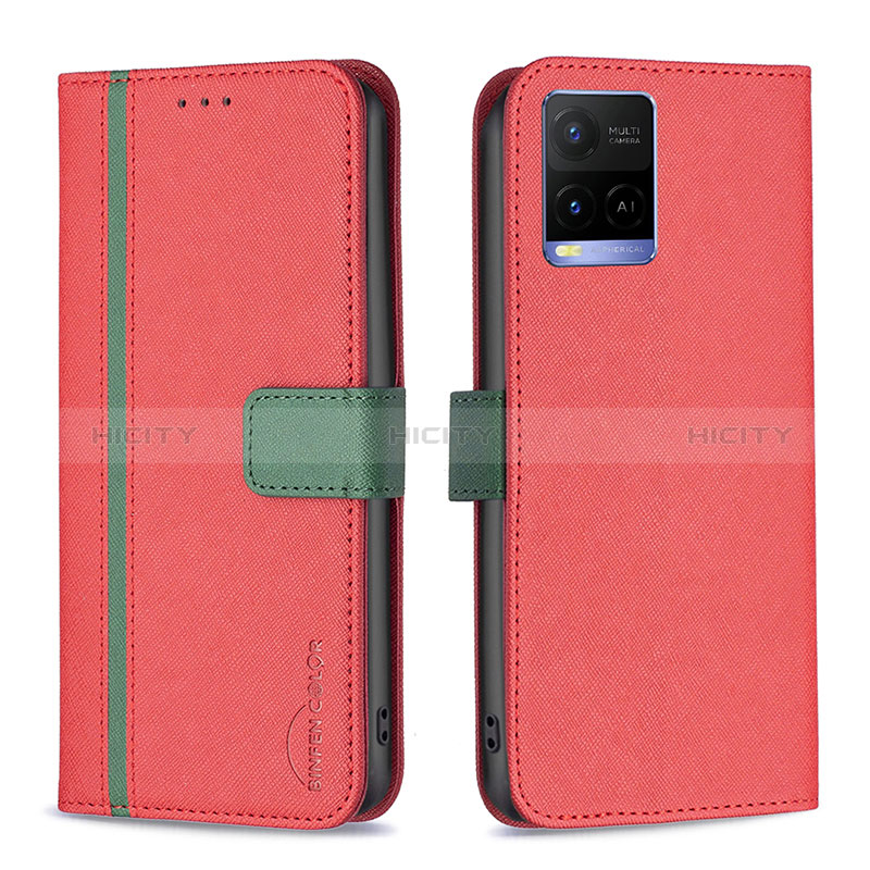 Funda de Cuero Cartera con Soporte Carcasa B13F para Vivo Y21t Rojo