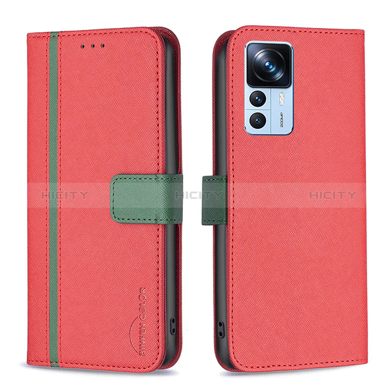 Funda de Cuero Cartera con Soporte Carcasa B13F para Xiaomi Mi 12T Pro 5G Rojo