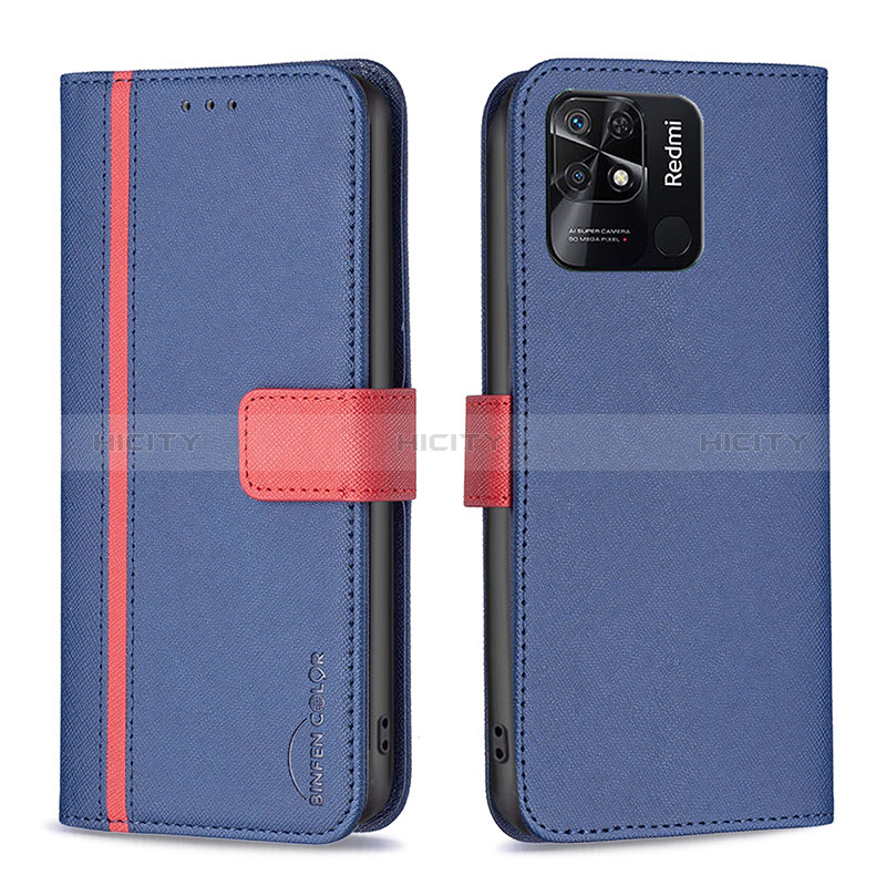 Funda de Cuero Cartera con Soporte Carcasa B13F para Xiaomi Redmi 10 India Azul