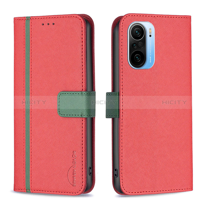 Funda de Cuero Cartera con Soporte Carcasa B13F para Xiaomi Redmi K40 Pro 5G Rojo