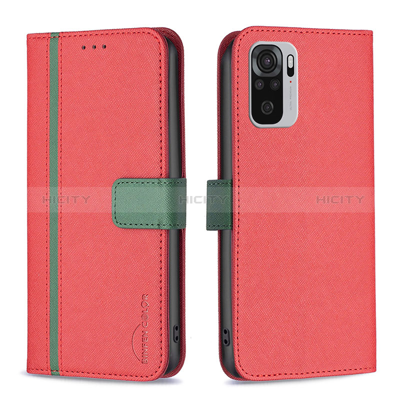 Funda de Cuero Cartera con Soporte Carcasa B13F para Xiaomi Redmi Note 10 4G Rojo