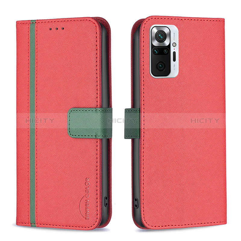 Funda de Cuero Cartera con Soporte Carcasa B13F para Xiaomi Redmi Note 10 Pro 4G Rojo