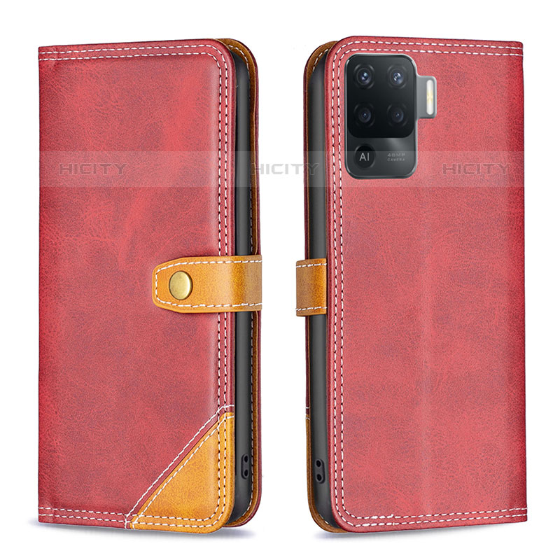 Funda de Cuero Cartera con Soporte Carcasa B14F para Oppo A94 4G Rojo