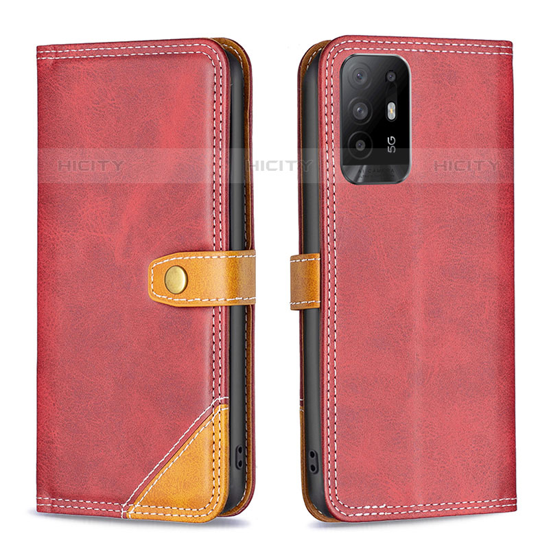 Funda de Cuero Cartera con Soporte Carcasa B14F para Oppo A94 5G Rojo