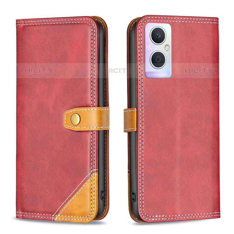 Funda de Cuero Cartera con Soporte Carcasa B14F para Oppo F21s Pro 5G Rojo