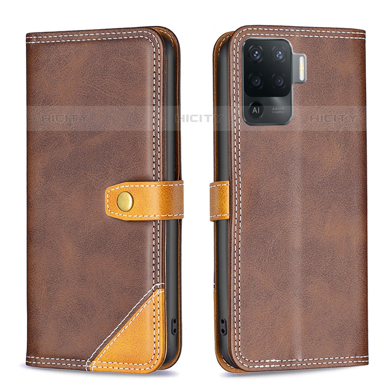 Funda de Cuero Cartera con Soporte Carcasa B14F para Oppo Reno5 Lite Marron