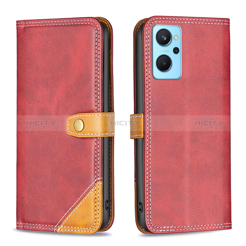 Funda de Cuero Cartera con Soporte Carcasa B14F para Realme 9i 4G Rojo