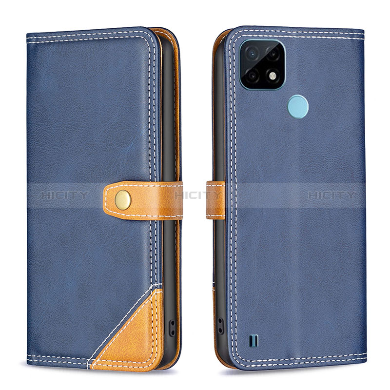 Funda de Cuero Cartera con Soporte Carcasa B14F para Realme C21 Azul