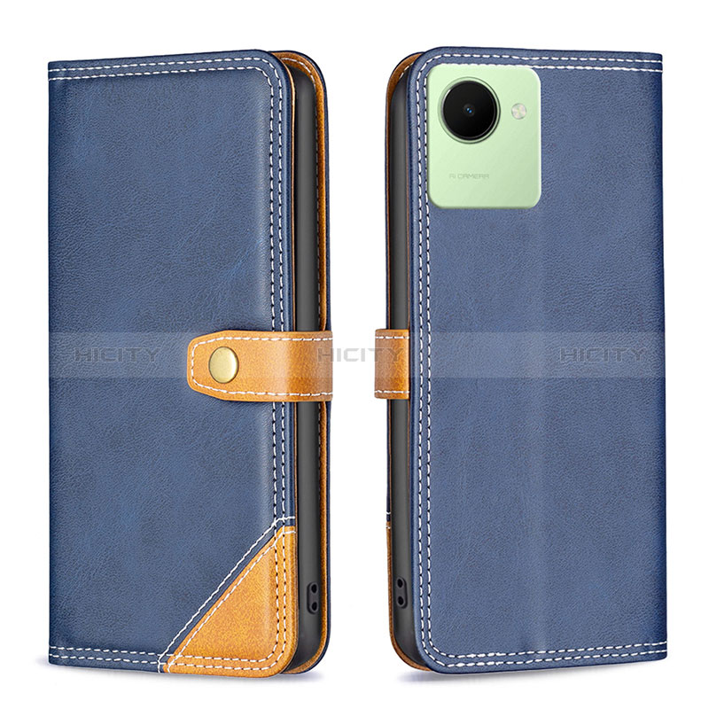 Funda de Cuero Cartera con Soporte Carcasa B14F para Realme C30s Azul