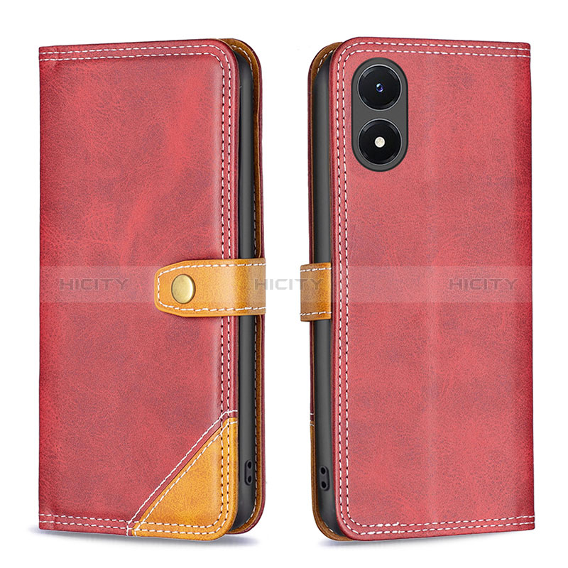 Funda de Cuero Cartera con Soporte Carcasa B14F para Vivo Y02S Rojo