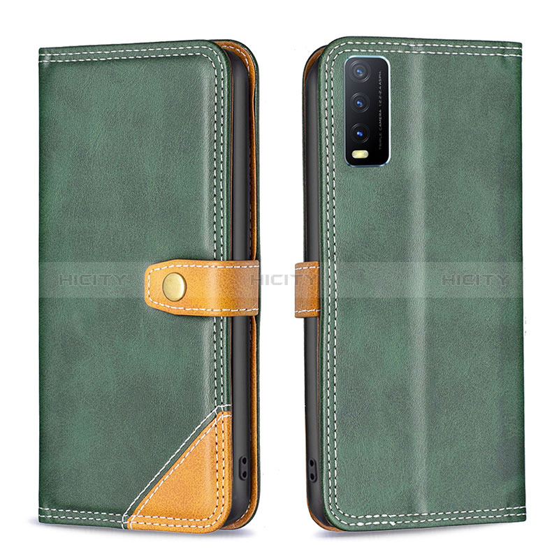 Funda de Cuero Cartera con Soporte Carcasa B14F para Vivo Y12s Verde