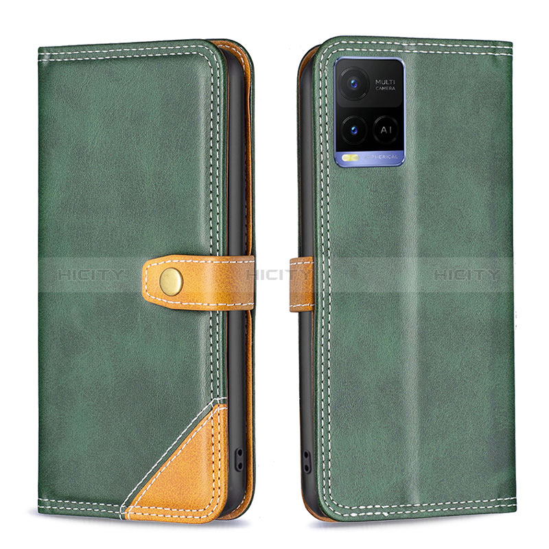 Funda de Cuero Cartera con Soporte Carcasa B14F para Vivo Y21t Verde