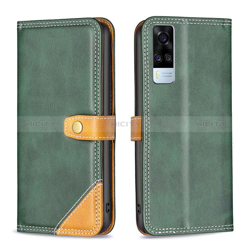 Funda de Cuero Cartera con Soporte Carcasa B14F para Vivo Y53s 4G Verde