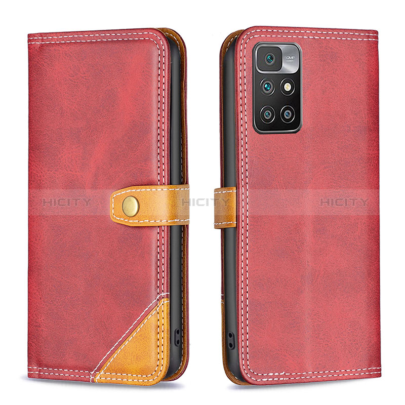 Funda de Cuero Cartera con Soporte Carcasa B14F para Xiaomi Redmi 10 4G Rojo