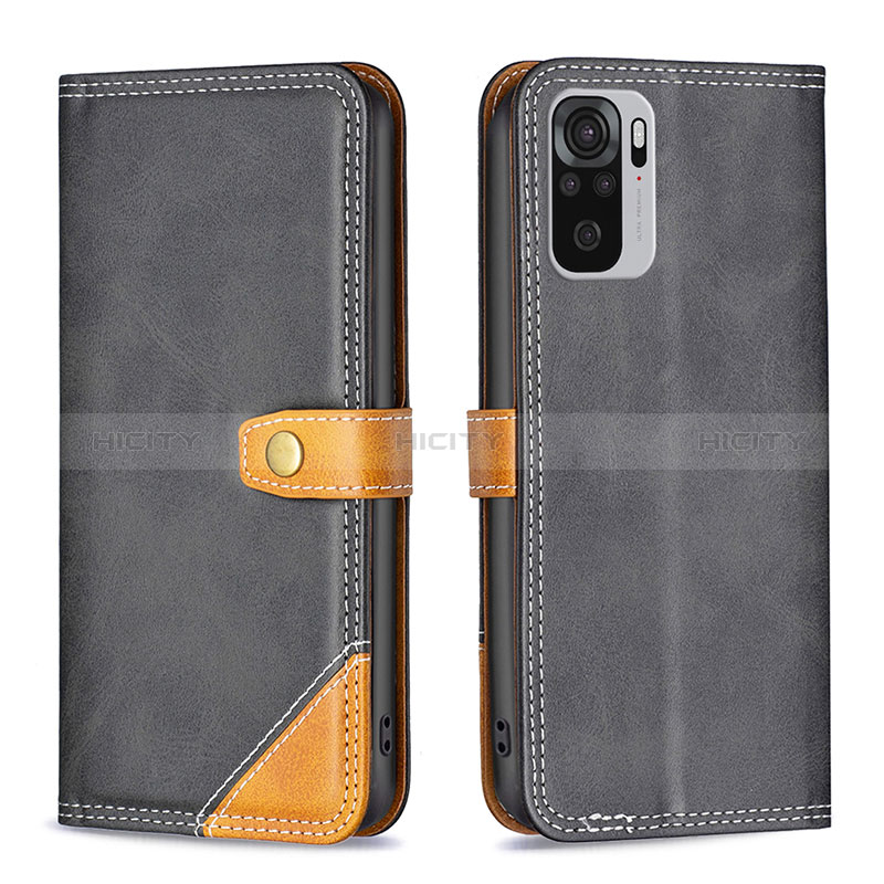 Funda de Cuero Cartera con Soporte Carcasa B14F para Xiaomi Redmi Note 10 4G Negro