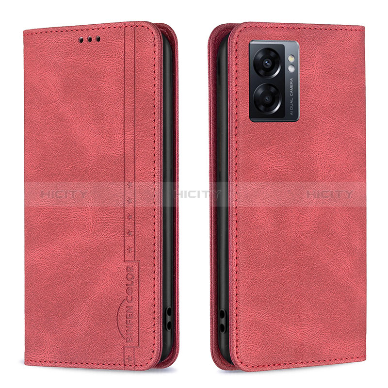 Funda de Cuero Cartera con Soporte Carcasa B15F para Oppo A56S 5G Rojo