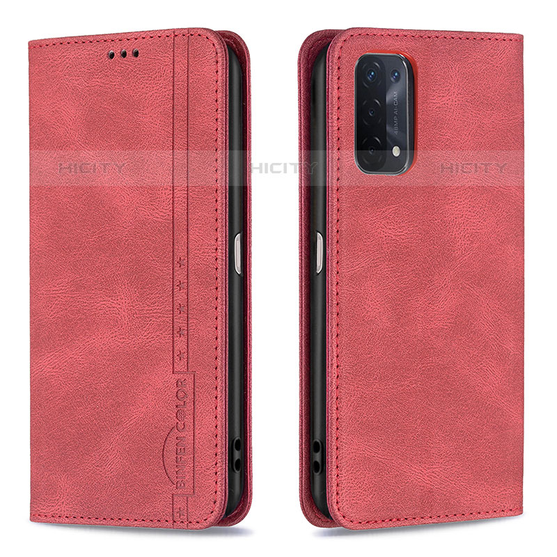 Funda de Cuero Cartera con Soporte Carcasa B15F para Oppo A93 5G Rojo