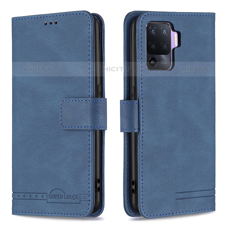 Funda de Cuero Cartera con Soporte Carcasa B15F para Oppo F19 Pro Azul