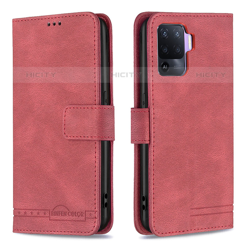 Funda de Cuero Cartera con Soporte Carcasa B15F para Oppo F19 Pro Rojo