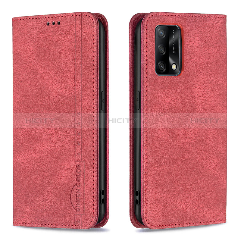 Funda de Cuero Cartera con Soporte Carcasa B15F para Oppo F19 Rojo