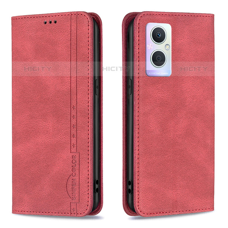 Funda de Cuero Cartera con Soporte Carcasa B15F para Oppo Reno8 Lite 5G Rojo