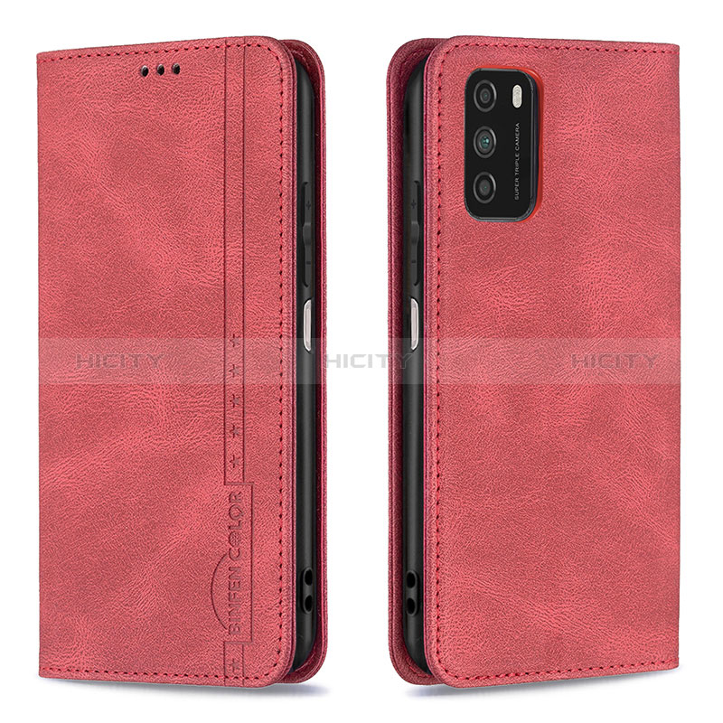 Funda de Cuero Cartera con Soporte Carcasa B15F para Xiaomi Poco M3 Rojo